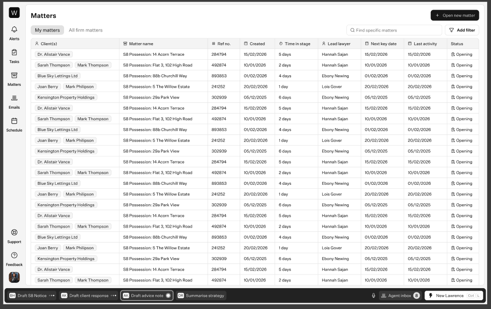 Figma design of the Matters shell with the agent bar extended to a global level.